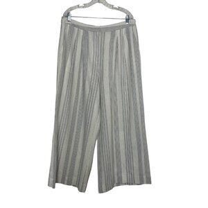 Worthington Cropped Wide Leg Pants Pleated Linen Striped Size 14 White New WOT
